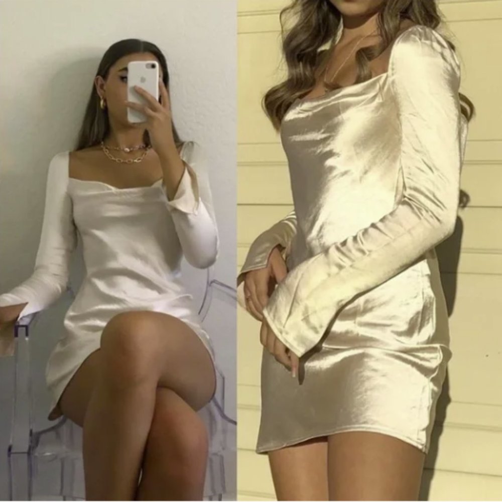Princess Polly Long Sleeve Silky Satin Mini Dress size 4